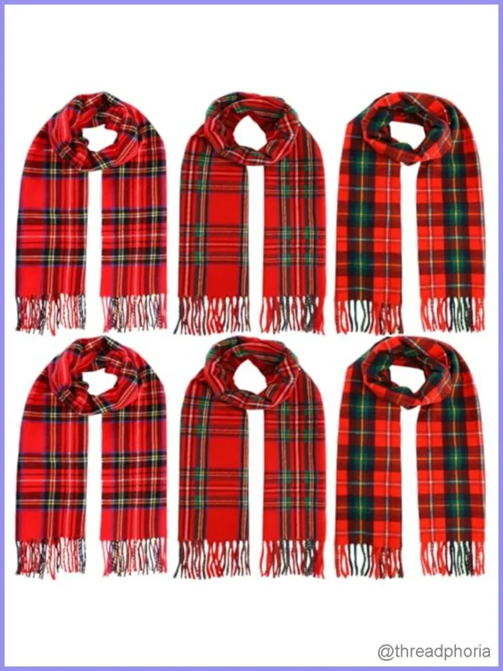 6-Pack Long Plaid Winter Scarves for Women - 100% Acrylic Tartan Soft Warm